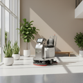 Ride-On Floor Scrubber in serene modern environment
