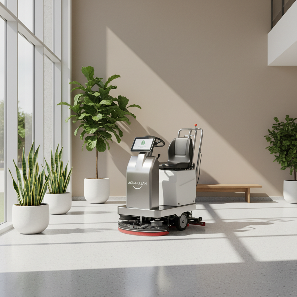 Ride-On Floor Scrubber in serene modern environment